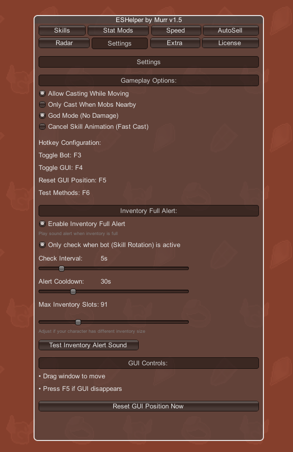 Settings Panel